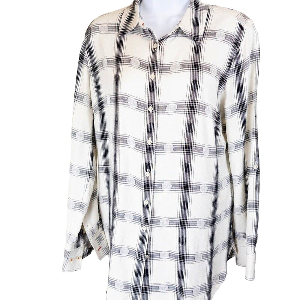 Talbots Oversized Plaid Button Down Blouse, Medium